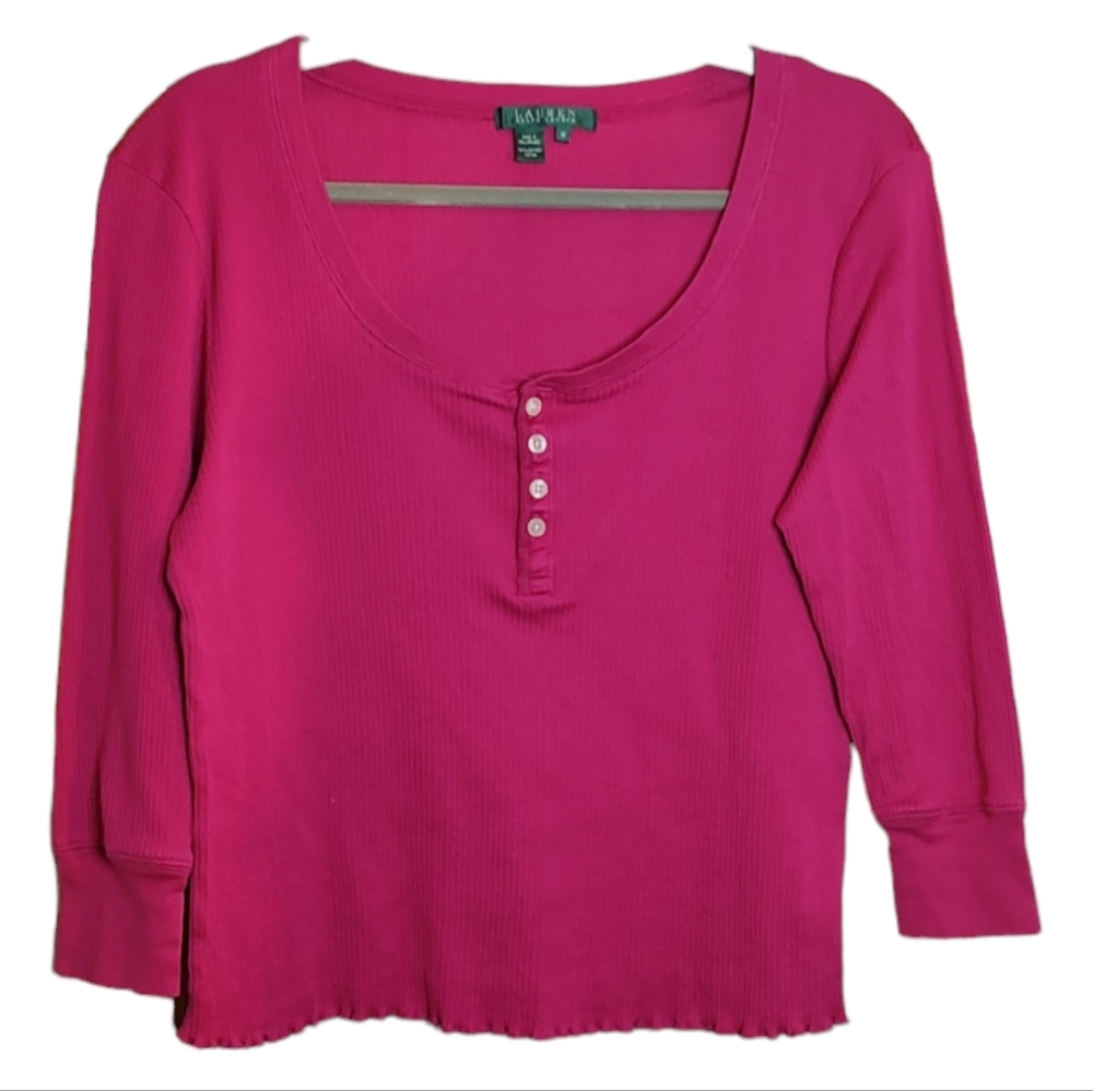 Dark Pink Lauren Ralph Lauren 3/4 Sleeve Ribbed Top sz Medium